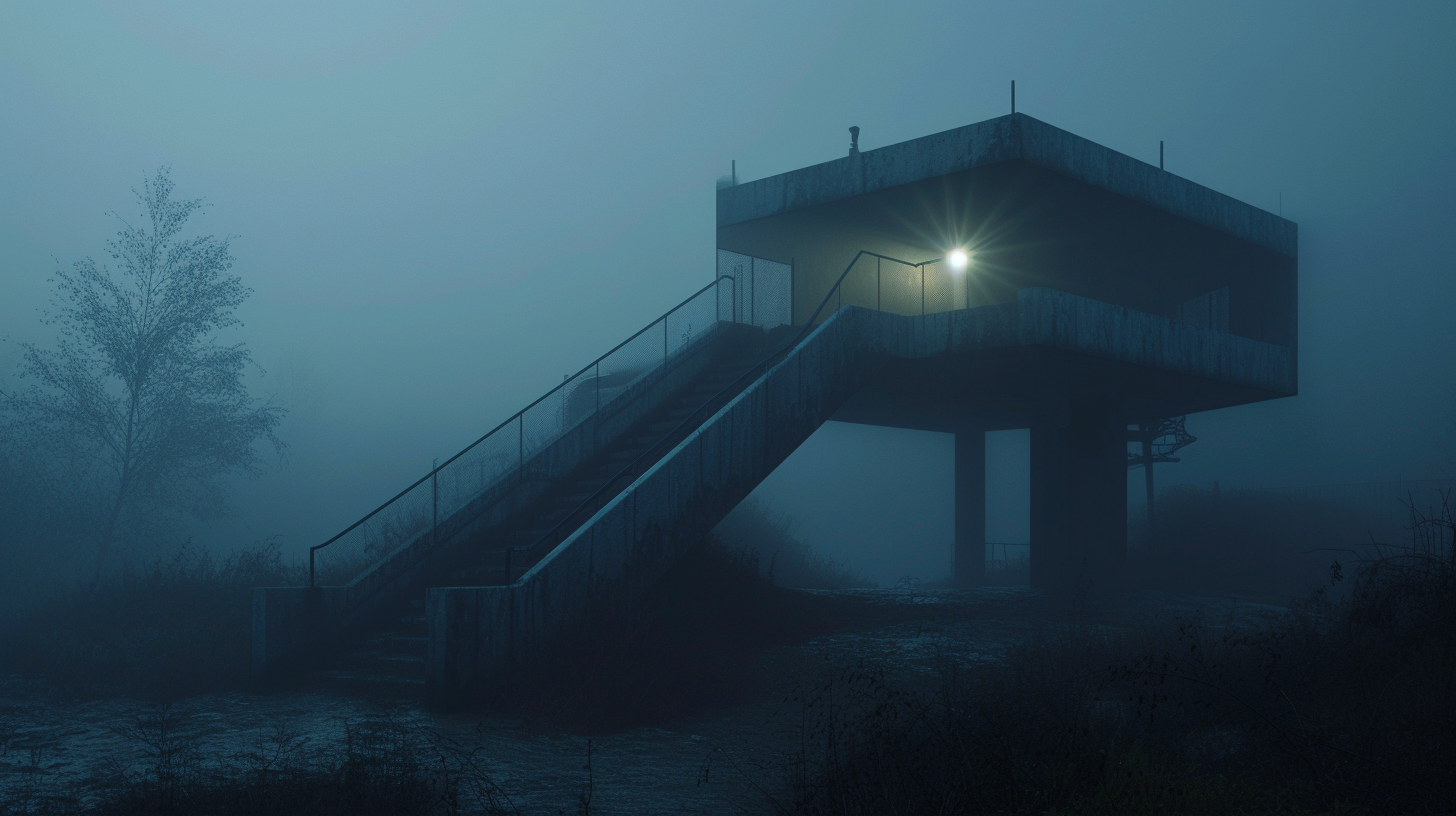 Foggy night architectural structure in cinema4D rendering