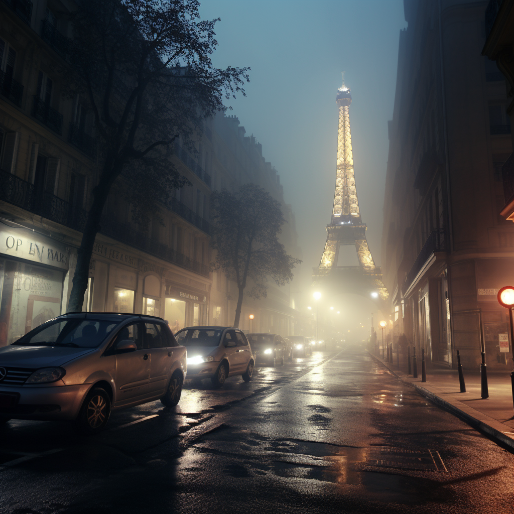 Foggy and clear streets of Paris