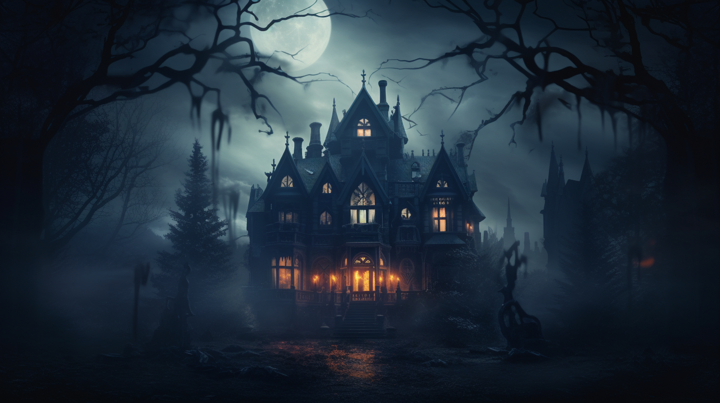 Mysterious dark gothic mansion with burning candles