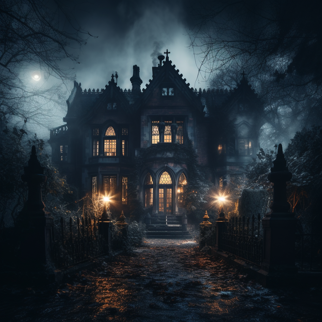 Foggy Gothic Mansion with Burning Candles