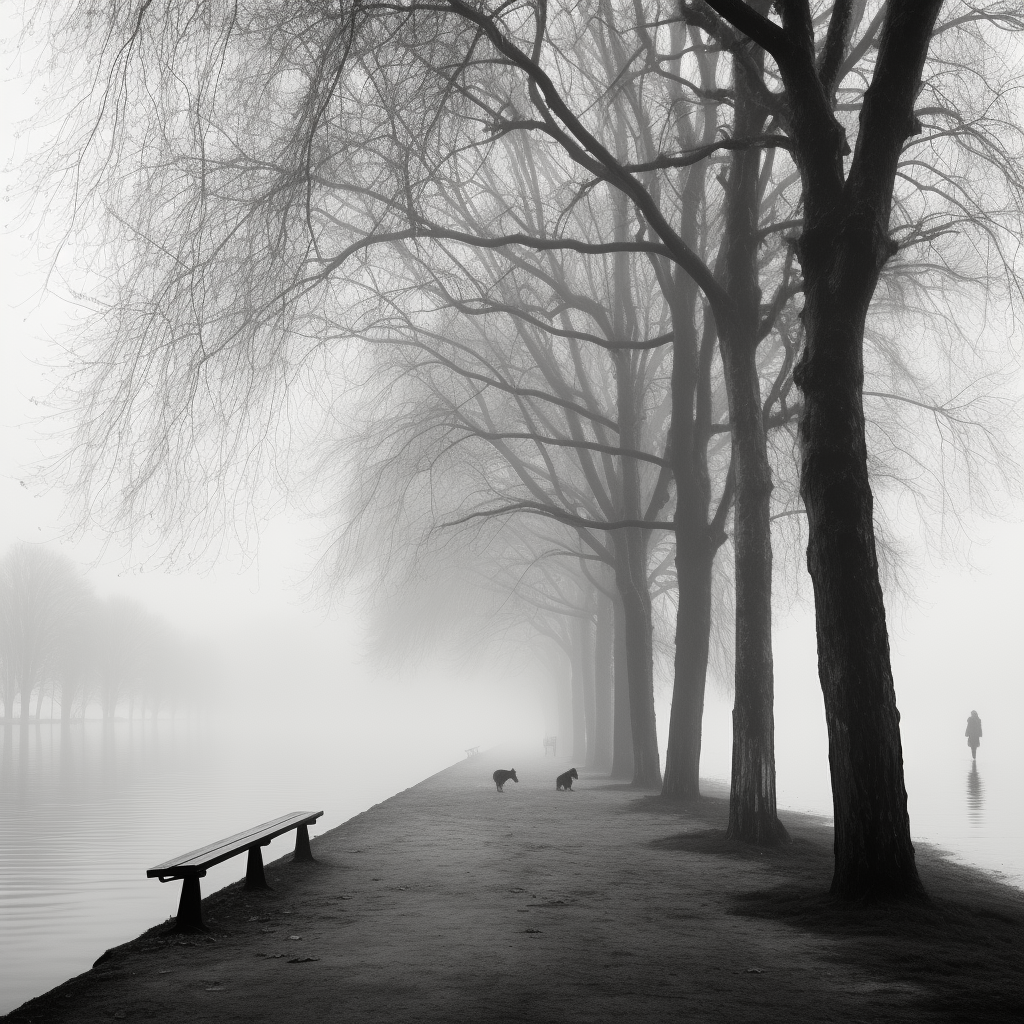 Lady walking her dog by the lake