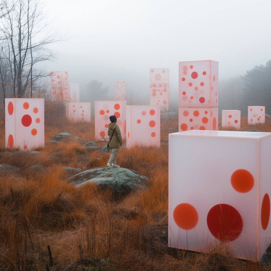 Beautiful art installation in foggy snow