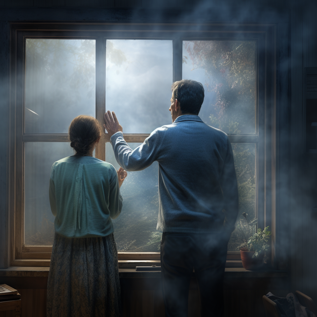 Mother and Father by Foggy Broken Window