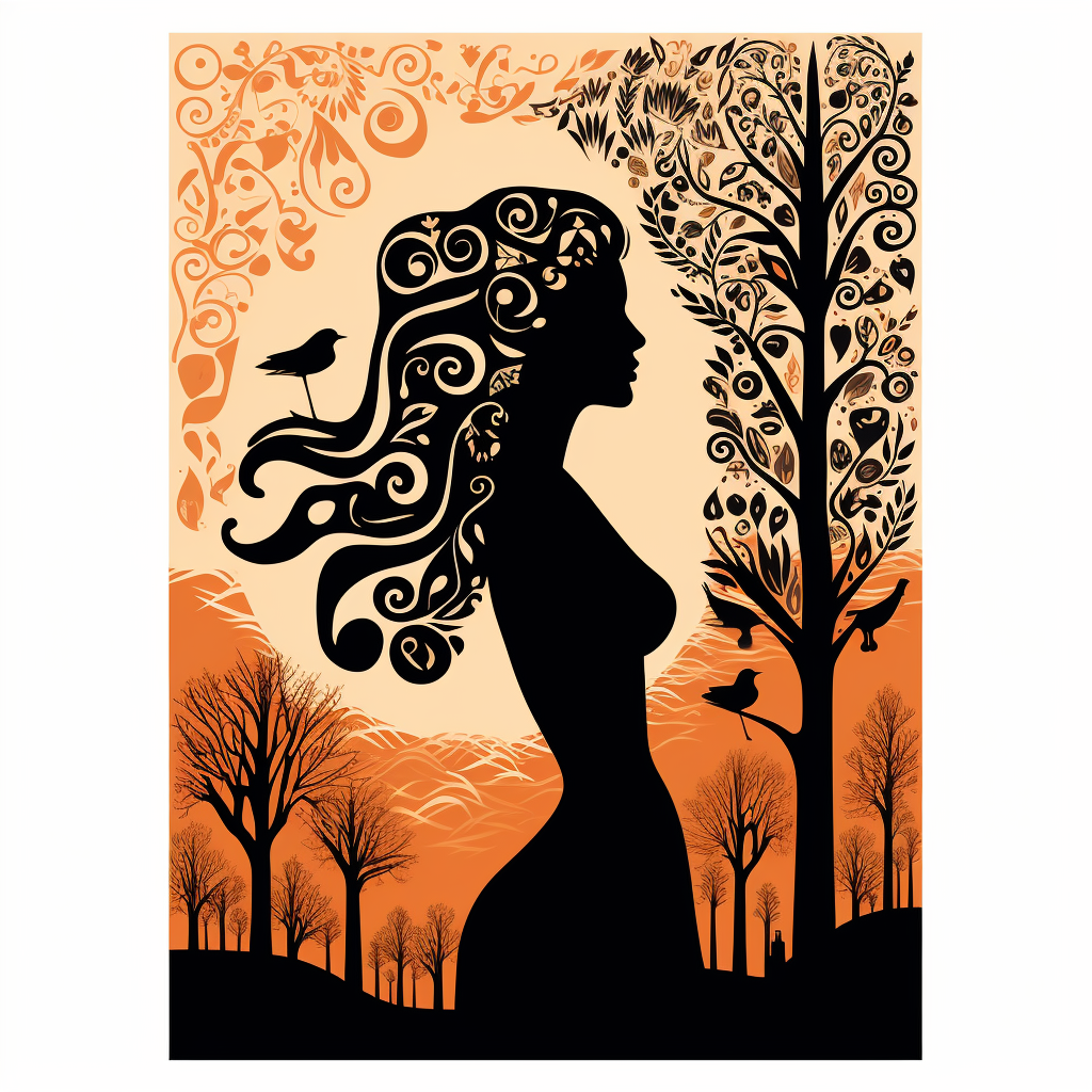 Woman Silhouette Folk Poster Art