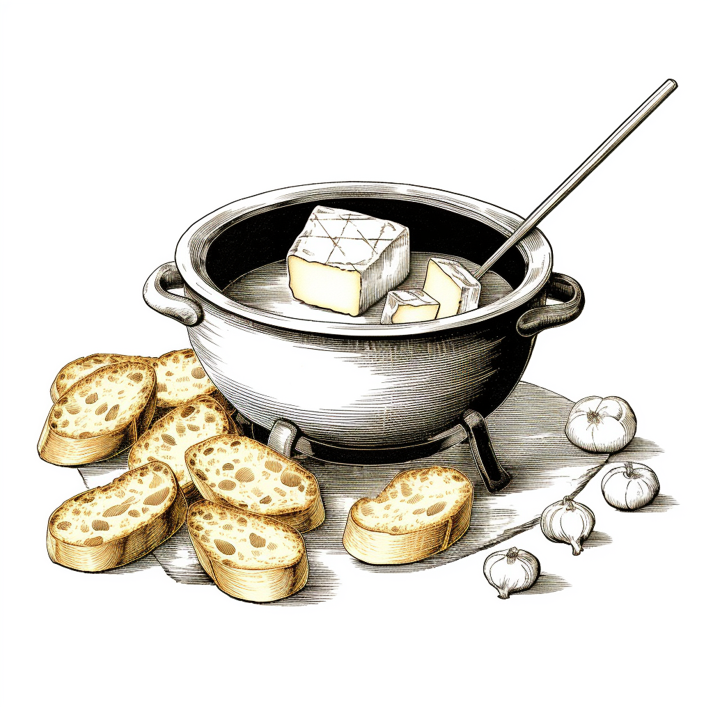 Fondue with Cheese and Bread Drawing