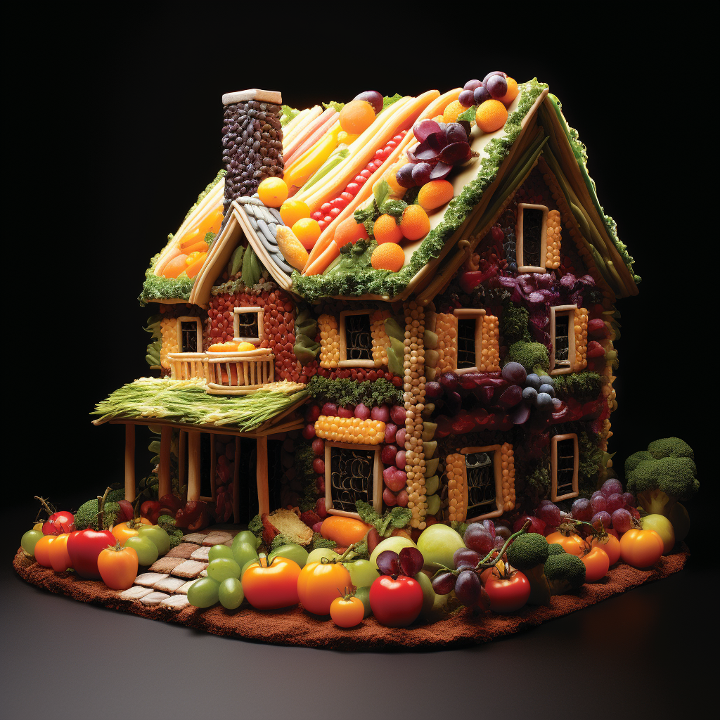 Creative food house made from different ingredients