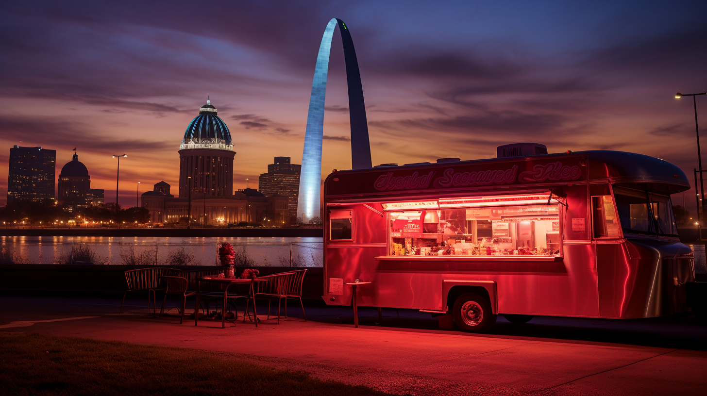 Branded food truck under St. Louis Arch