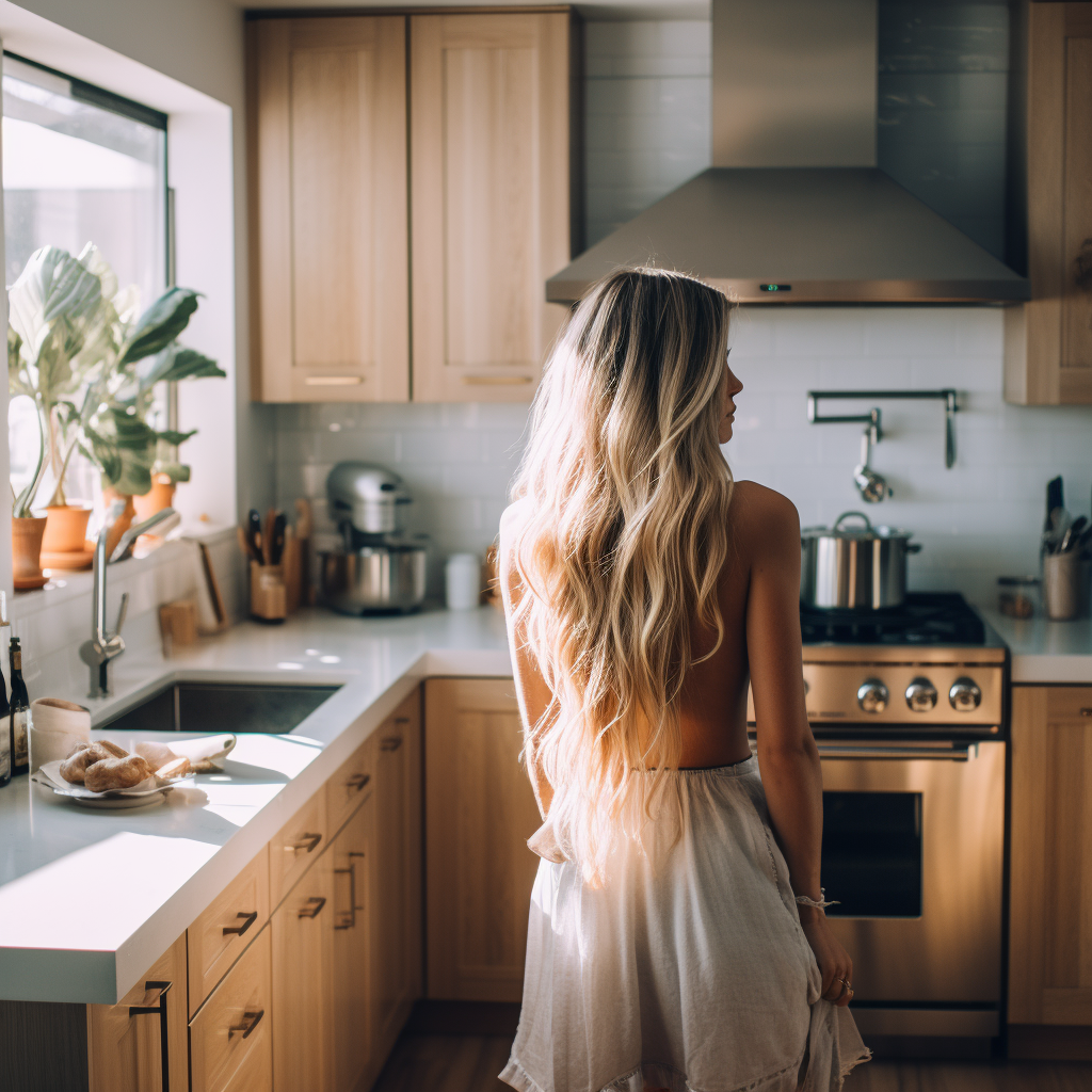 Food blogger preparing a meal in her kitchen