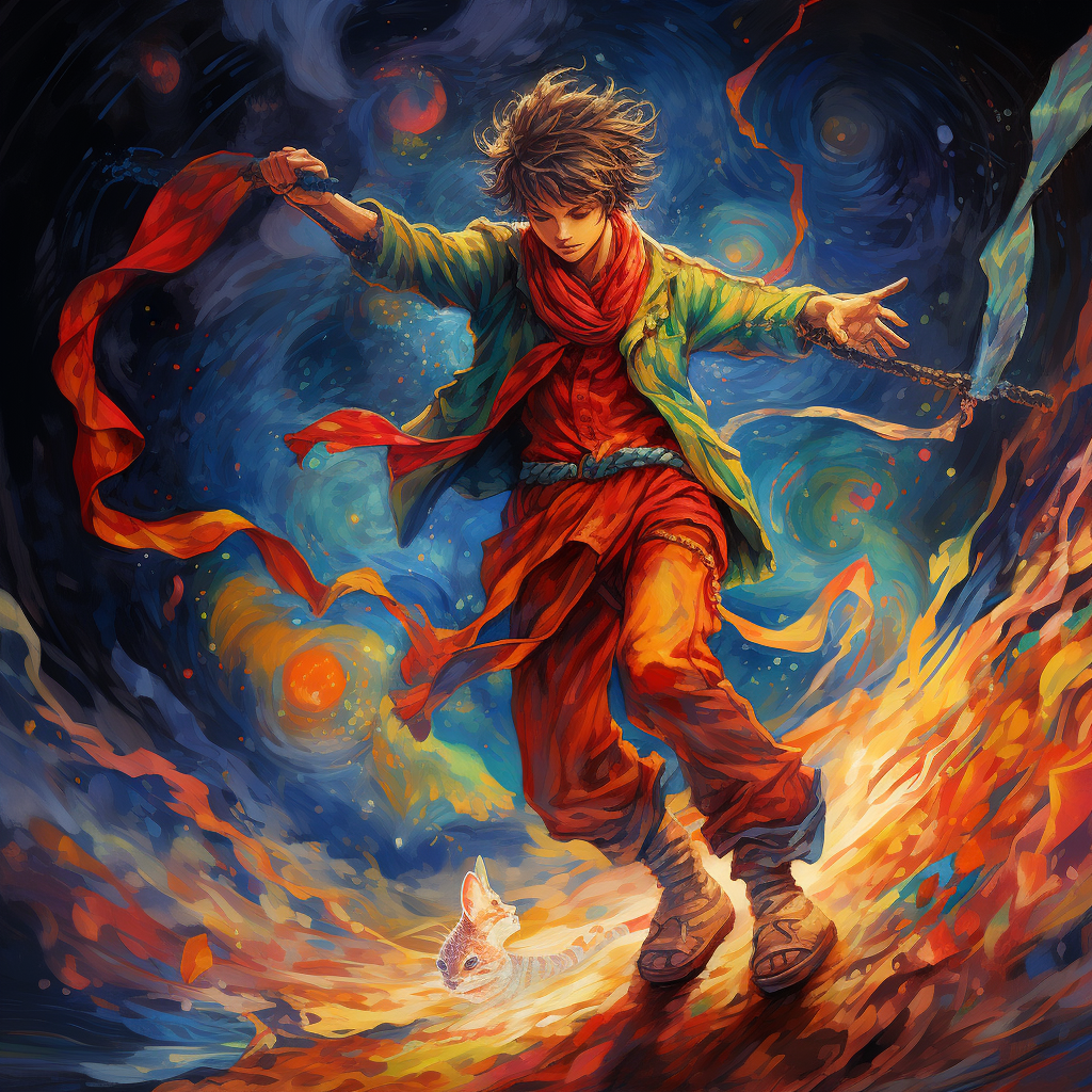 Vibrant fool anime painting in fantasy style