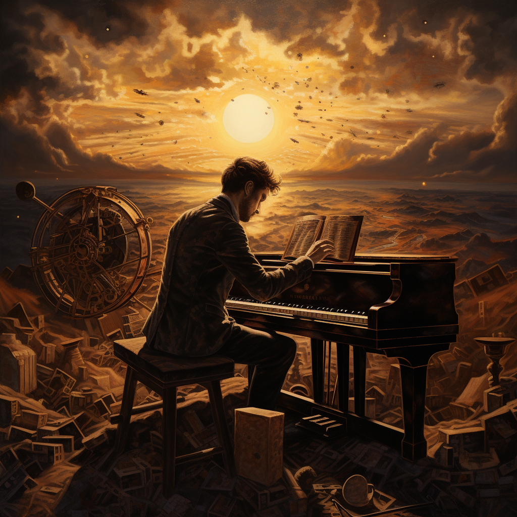 Fool on the Hill playing piano at sunset