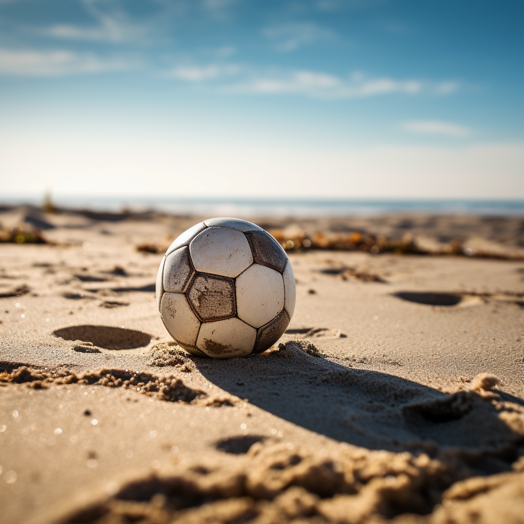 Close up of football on sand pitch