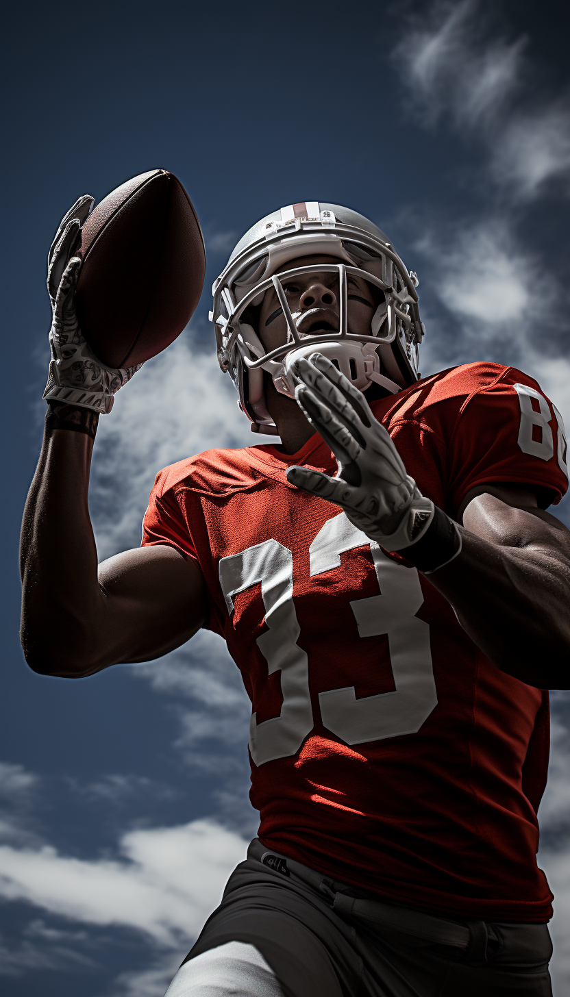 Rear view of high school football player