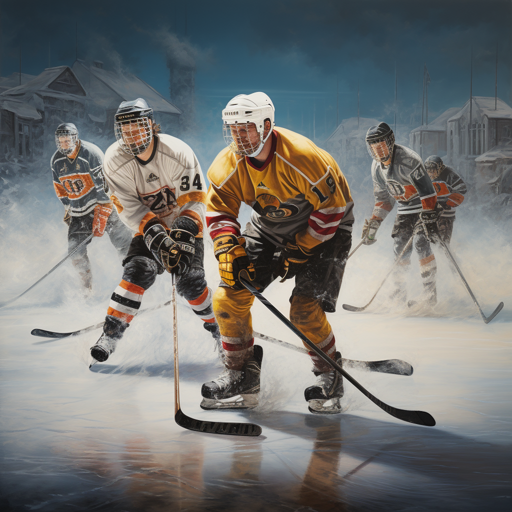 Football players playing hockey game