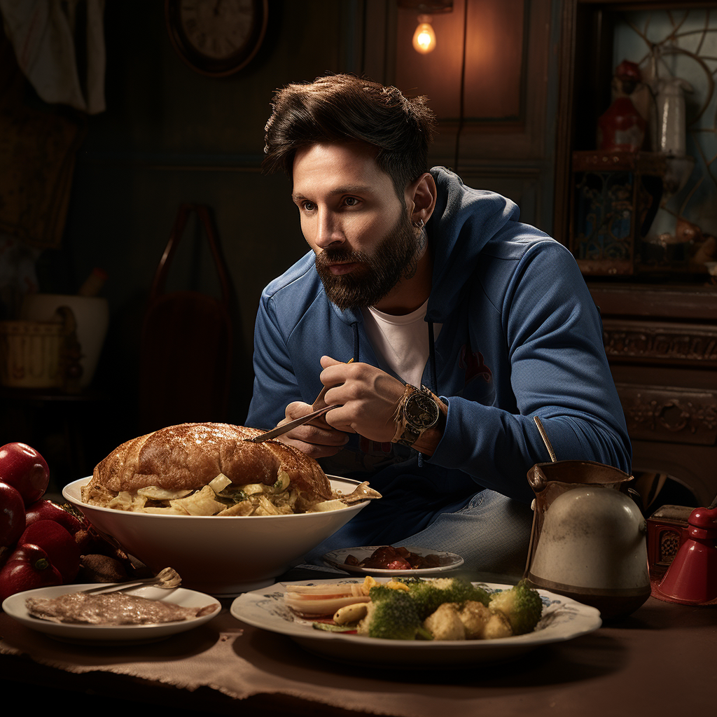 Messi enjoying Vada Pav with trophies