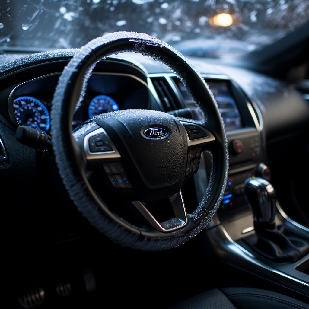 Stalactites covered steering wheel in Ford Edge car