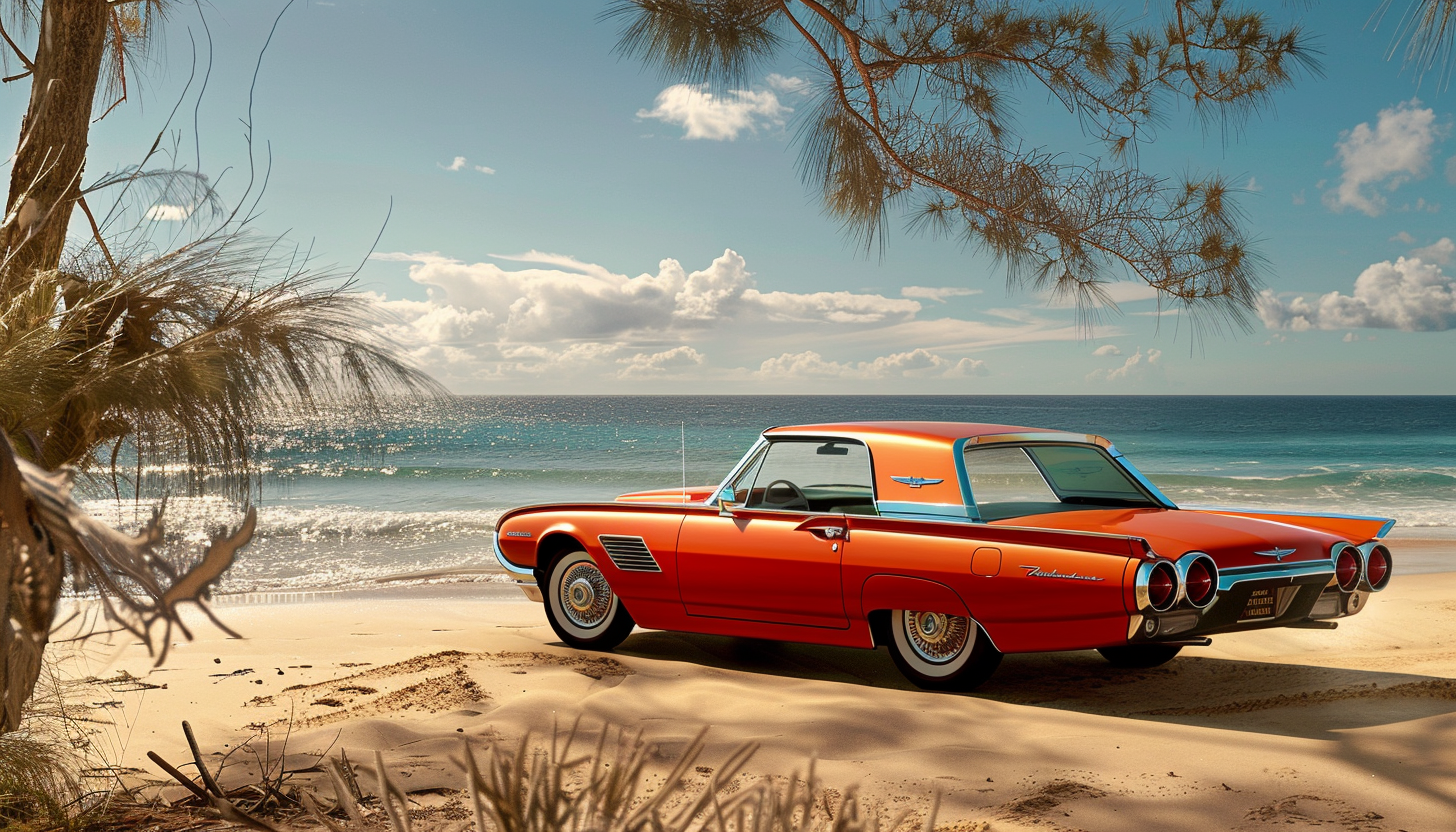 Vintage Ford Thunderbird on Beach