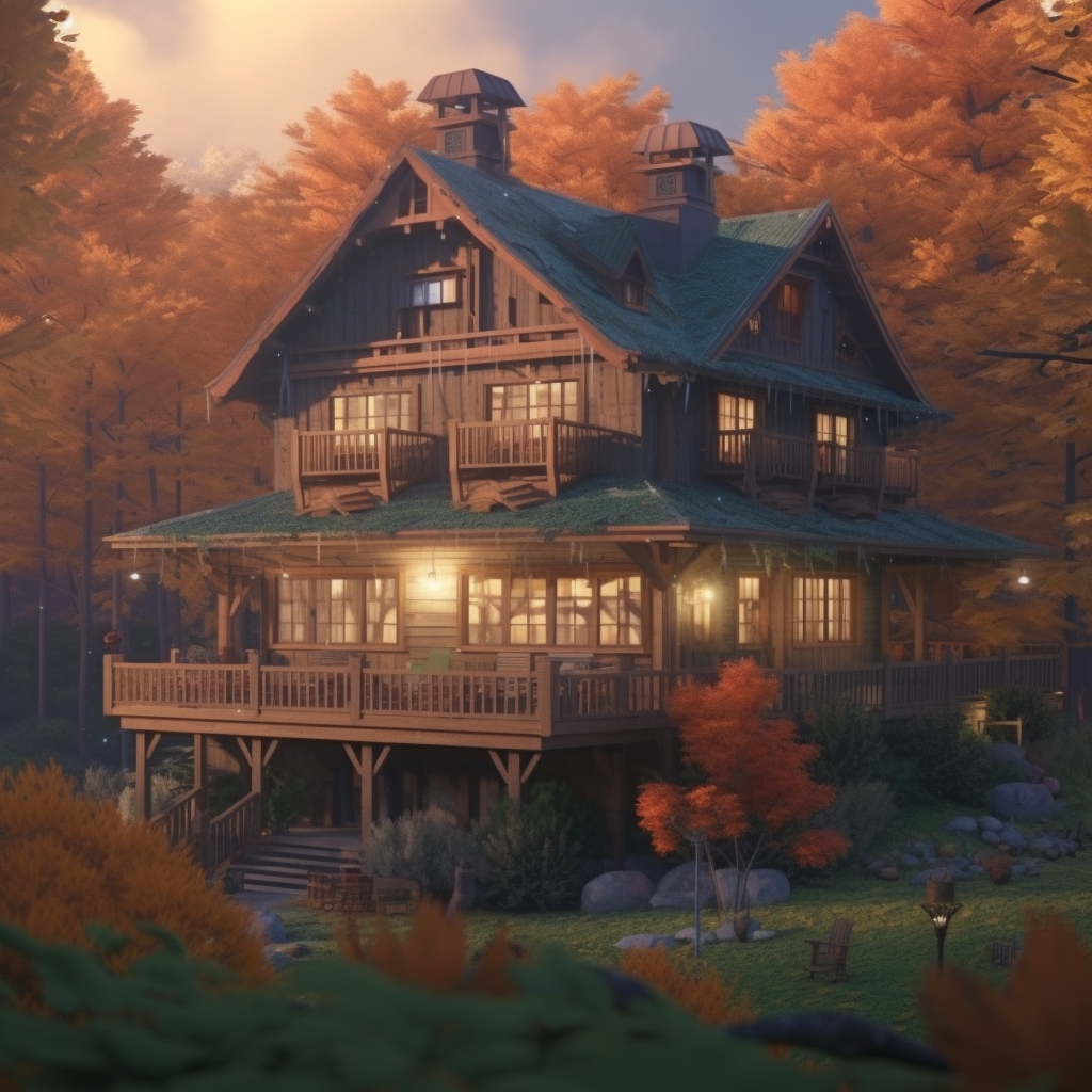 Beautiful house in autumn forest