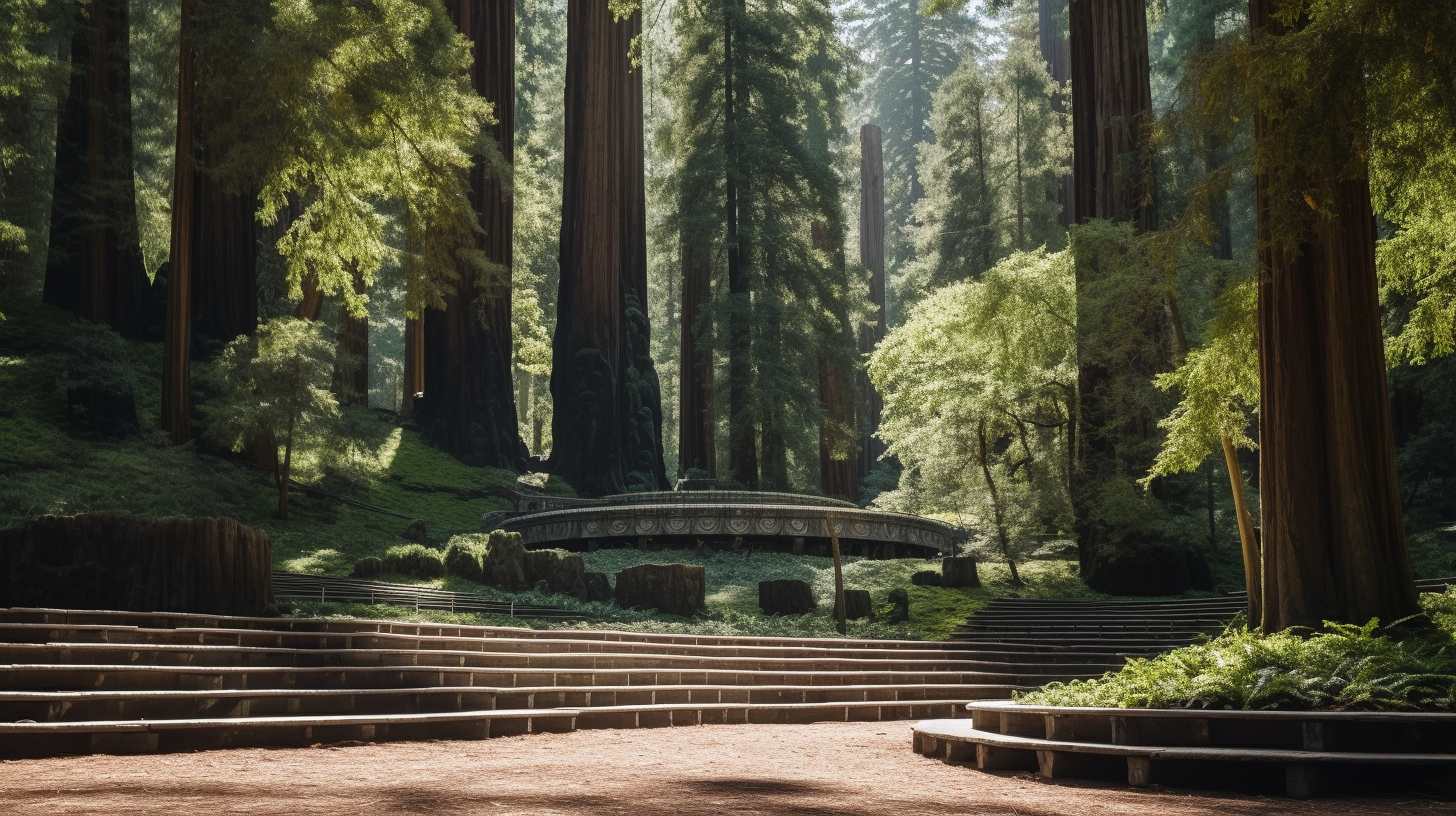 Awe-inspiring redwood forest path and amphitheater