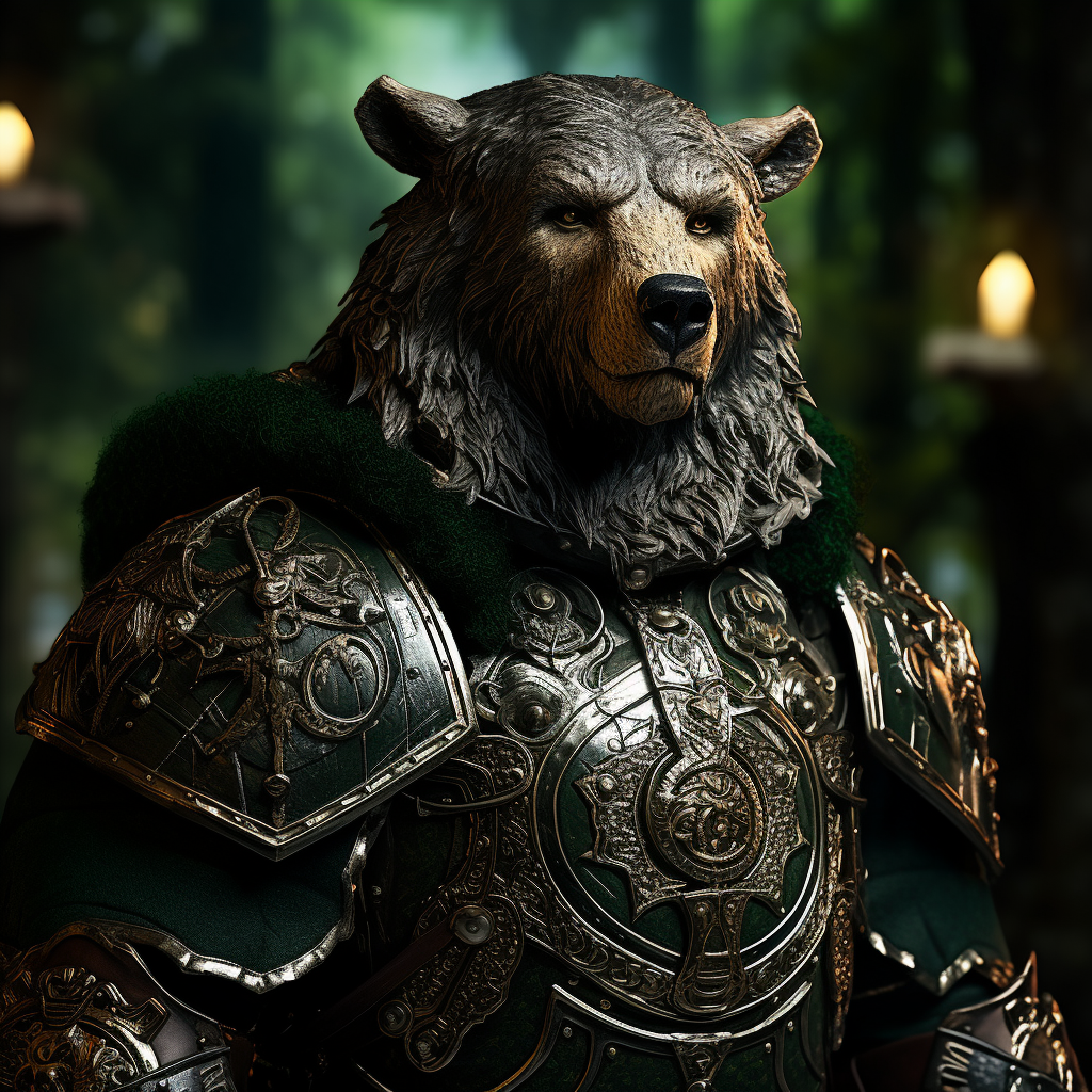 Knight wielding forest green bear shield