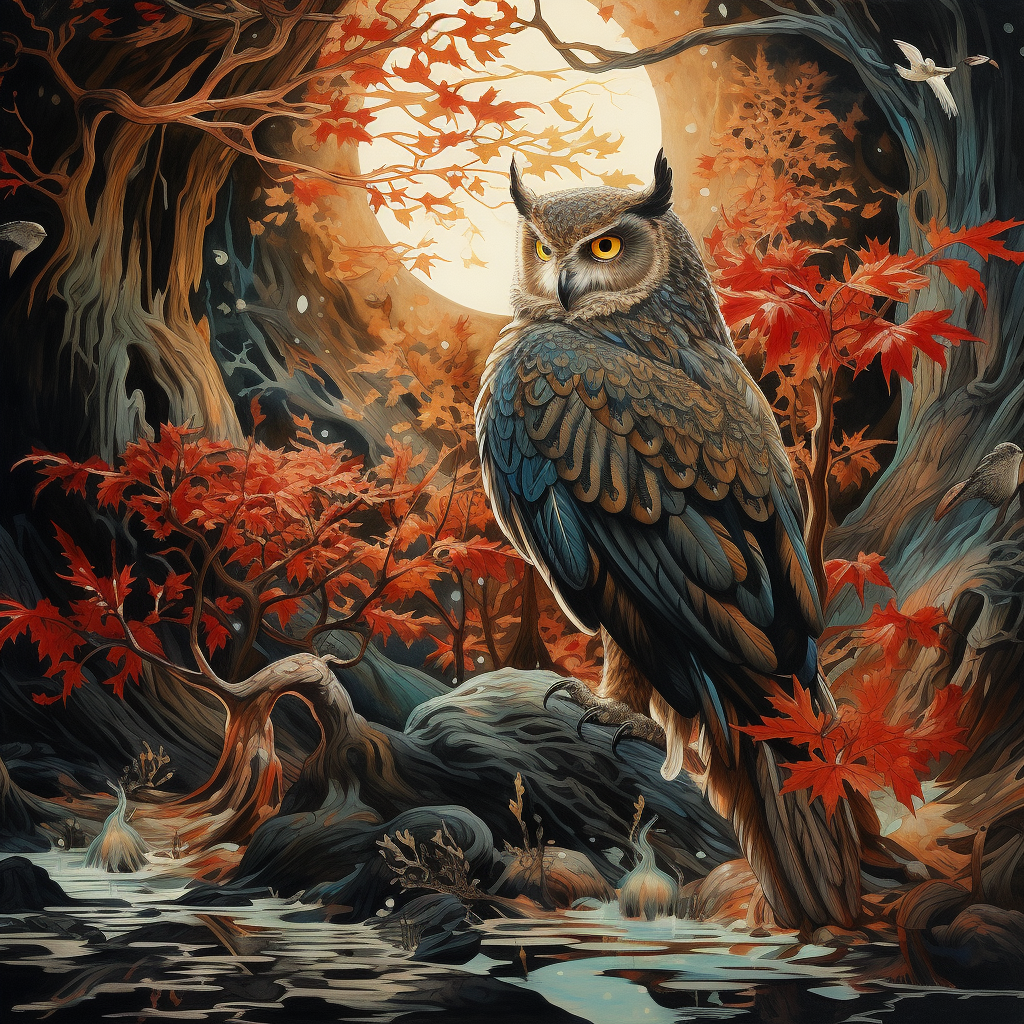 Majestic Phoenix and Wise Owl in Forest