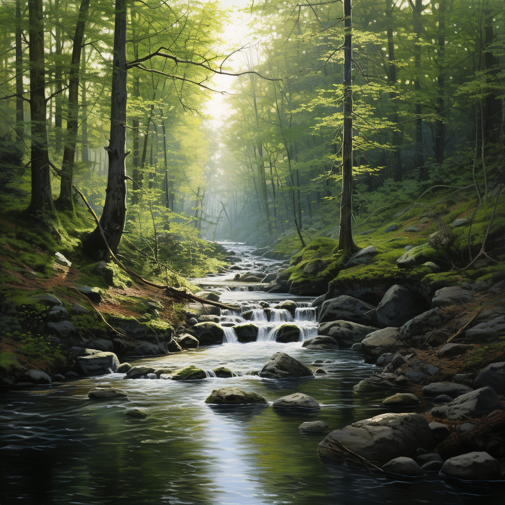 Beautiful river flowing through lush forest