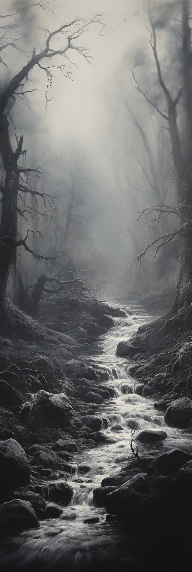 Mystical forest stream painting