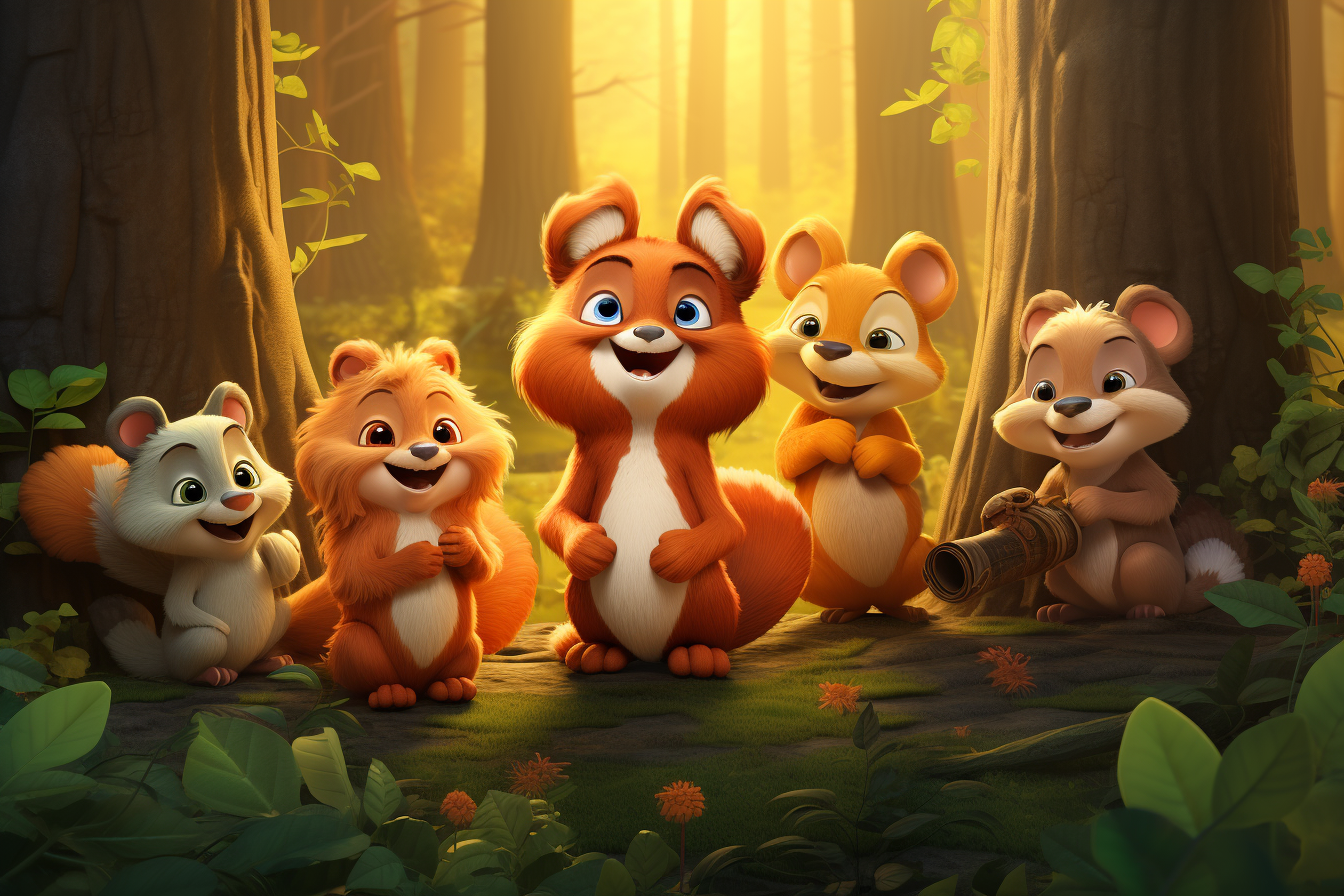 Group of Cute Forest Animals Posing