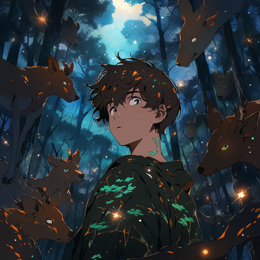 Teenage boy exploring magical forest