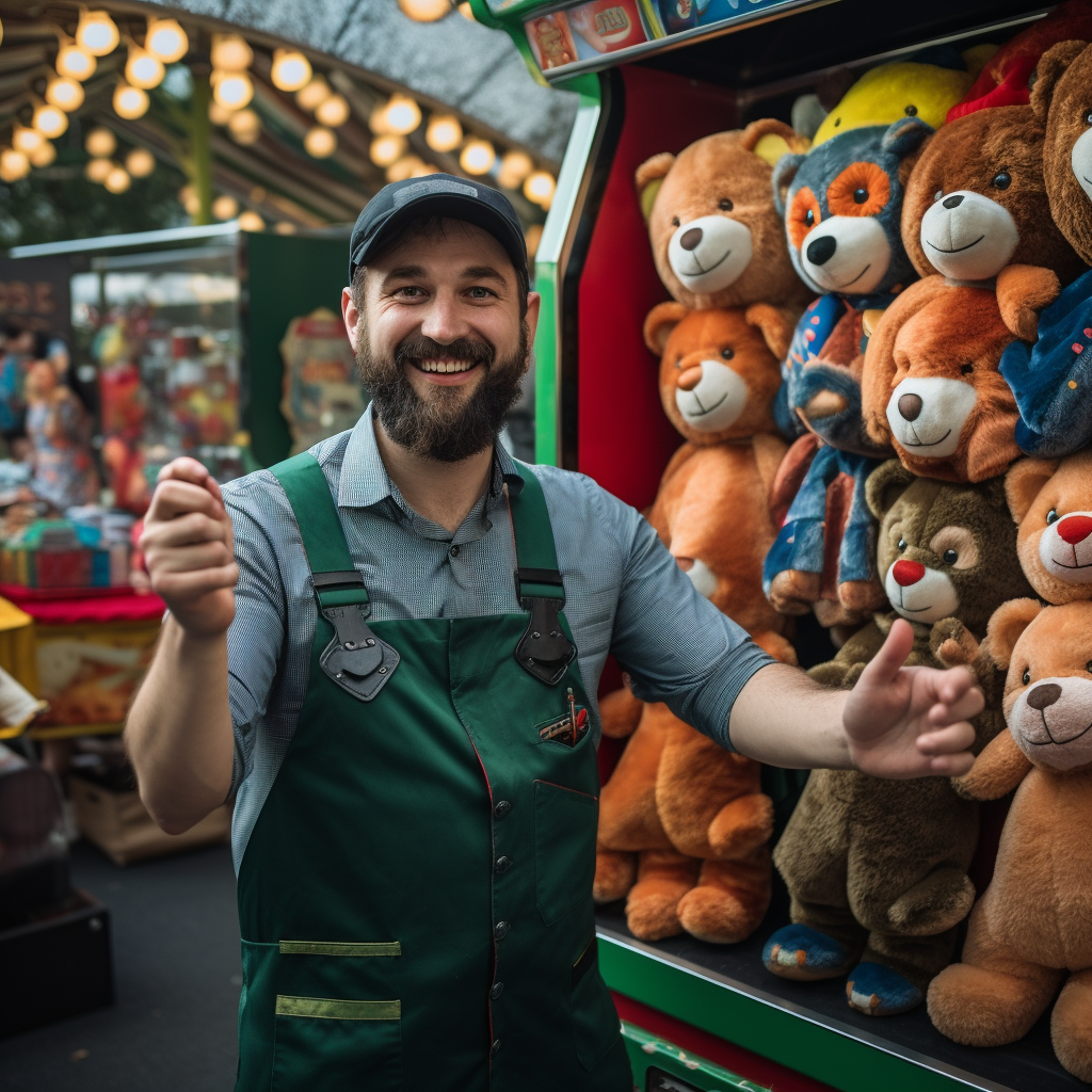 Inviting carnival worker at forest game booth