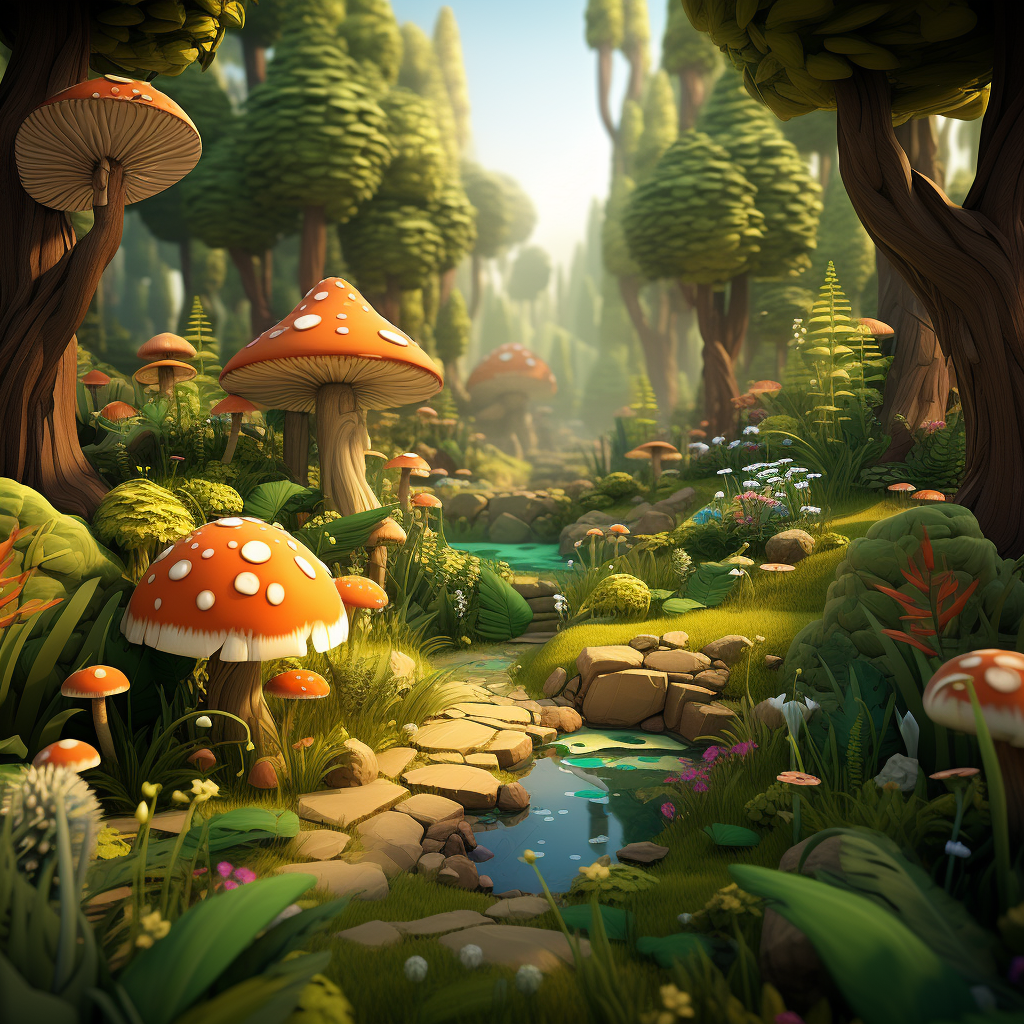 Vibrant 3D cartoon forest