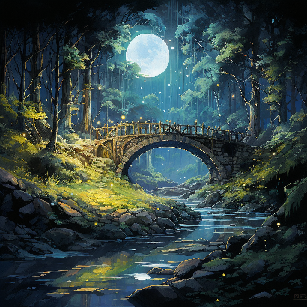 Elegant stone bridge in a mystical forest