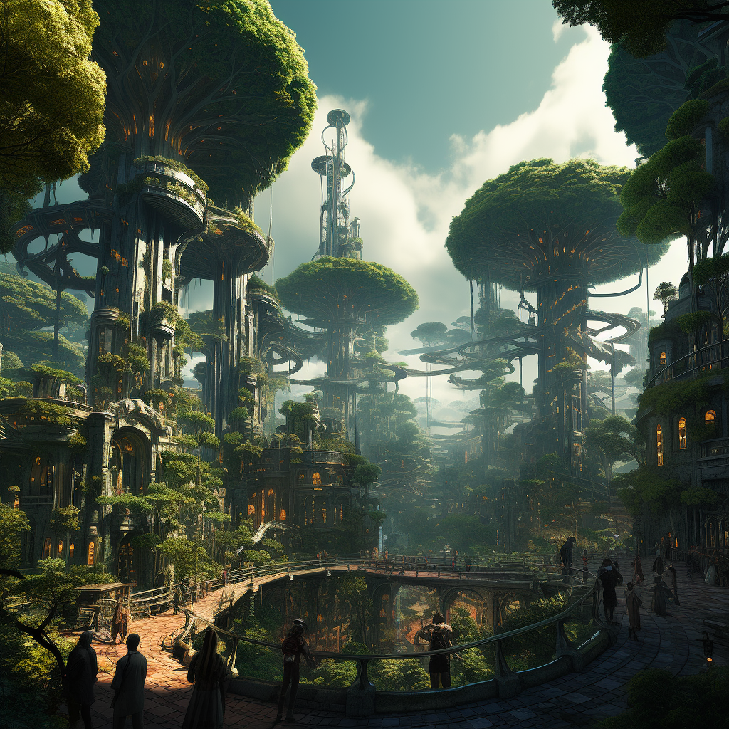 Majestic giant trees in the forest city