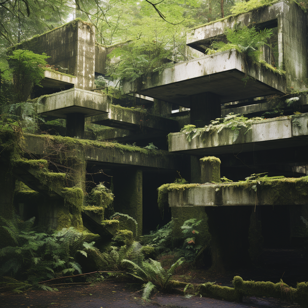 Overgrown forest concrete structure