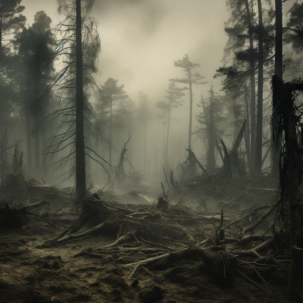 Tranquil forest scene with dust particles