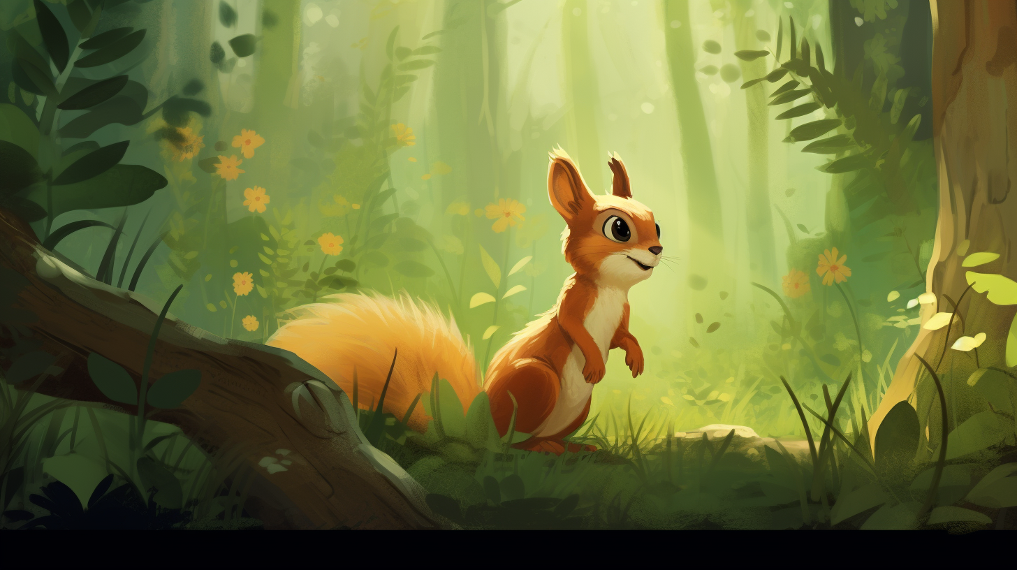 Cute forest squirrel in whimsical illustration