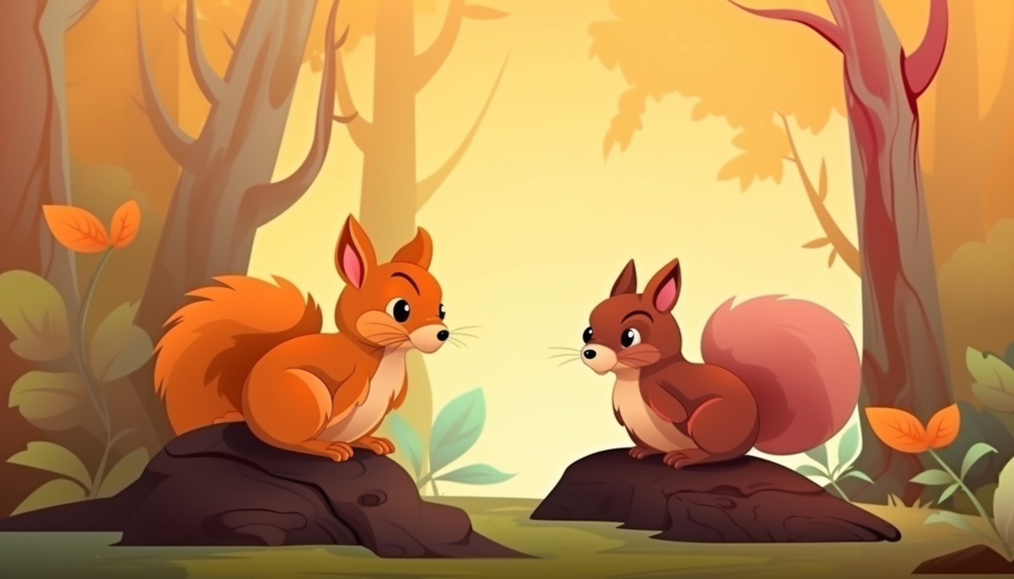 Cute squirrels playing in the forest