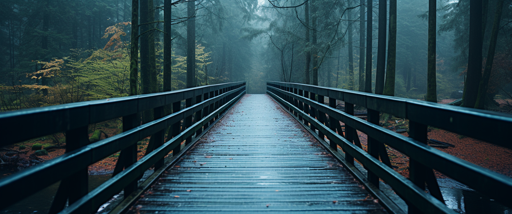 Beautiful Wooden Bridge in the Forest