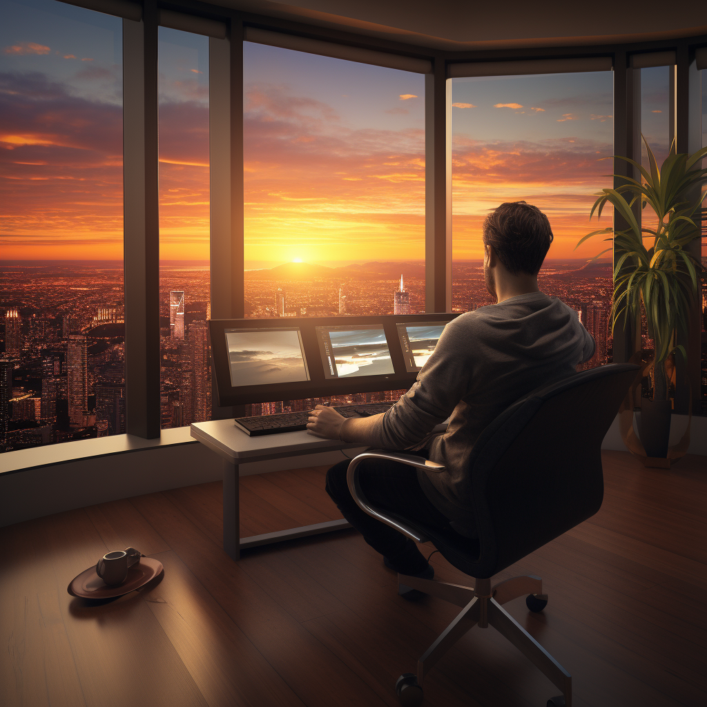 Forex trader enjoying sunset view