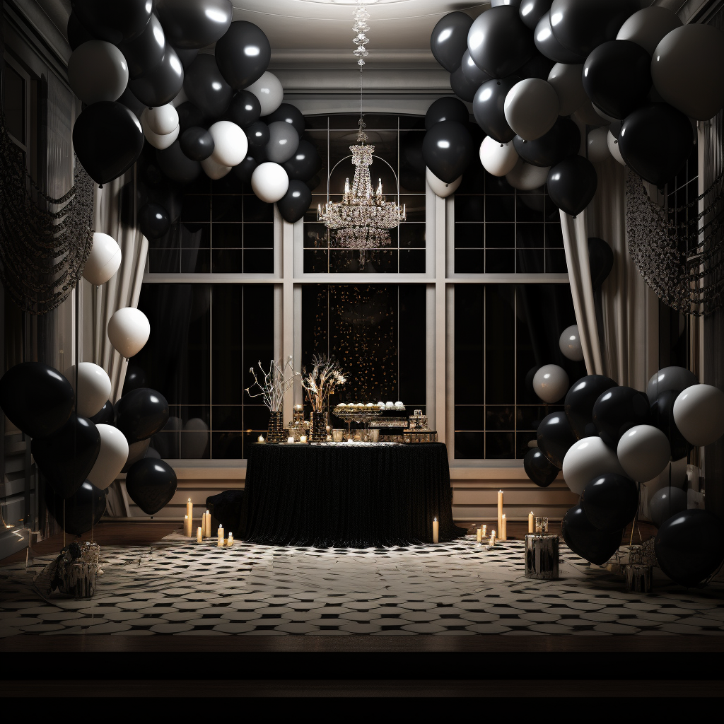 Elegant black and white decor at formal cotillion