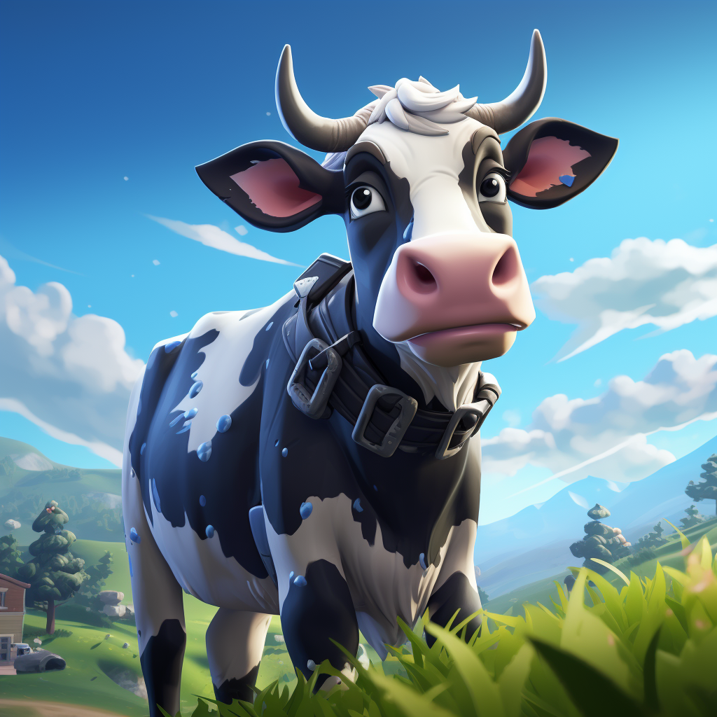 Cow enjoying Fortnite gaming session