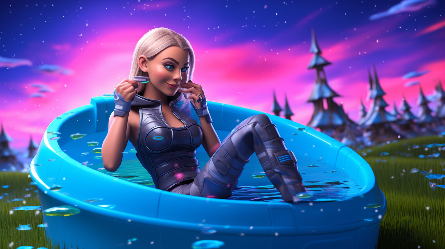 Fortnite Galaxy Skin Hot Tub with a Blonde Girl