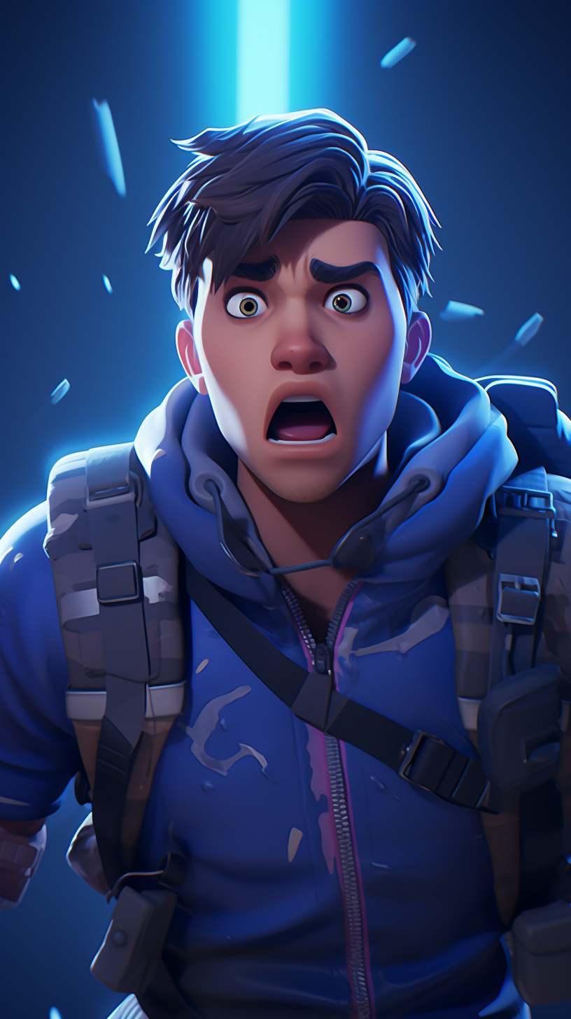 Scared Fortnite man in 3D render