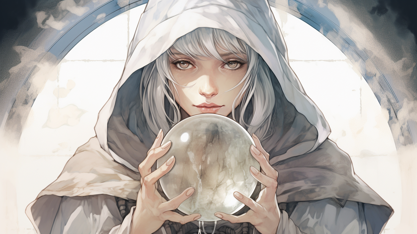 Close-up of fortune teller gazing into crystal ball