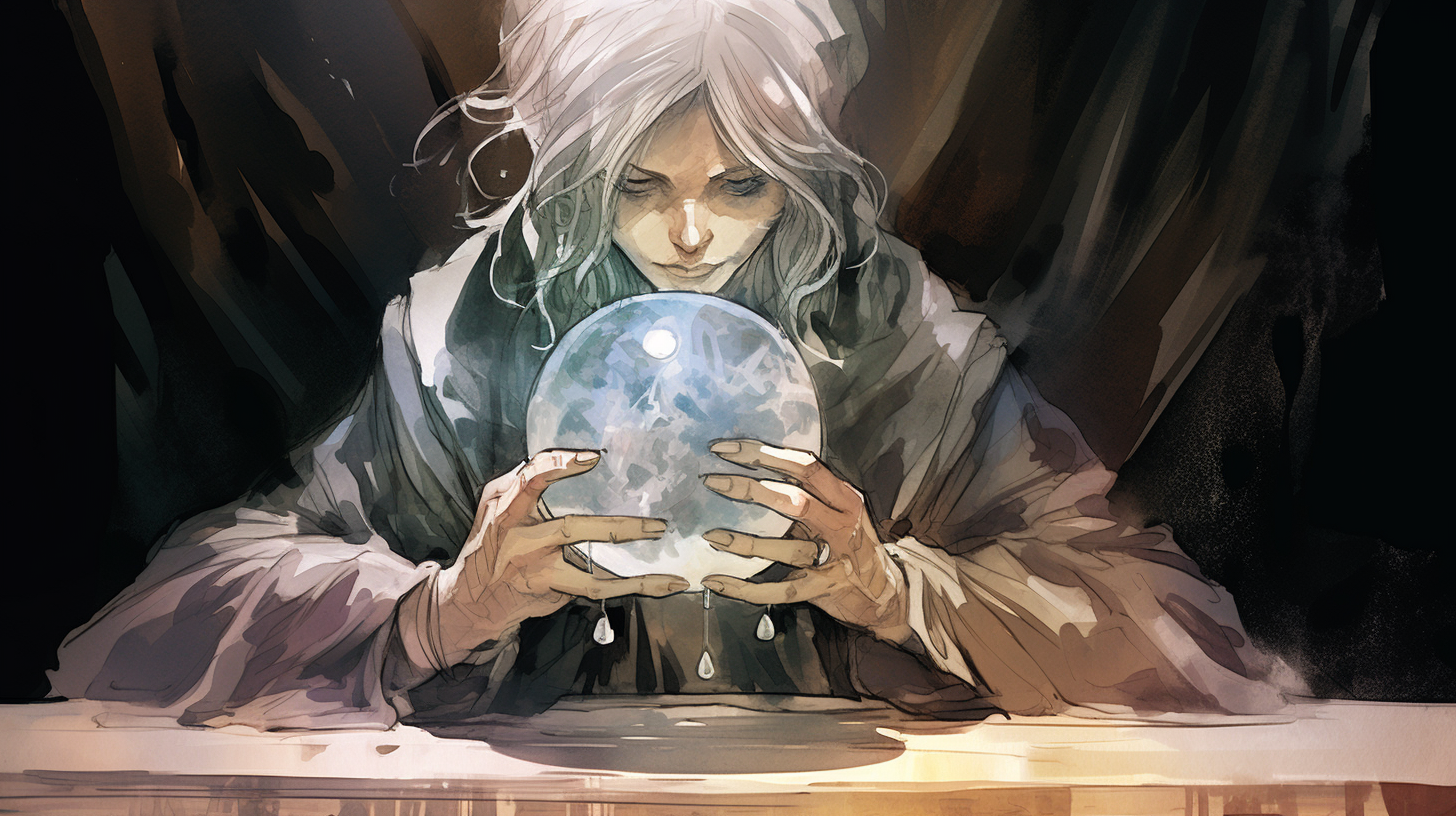 Beautiful Fortune Teller Gazing at Crystal Ball