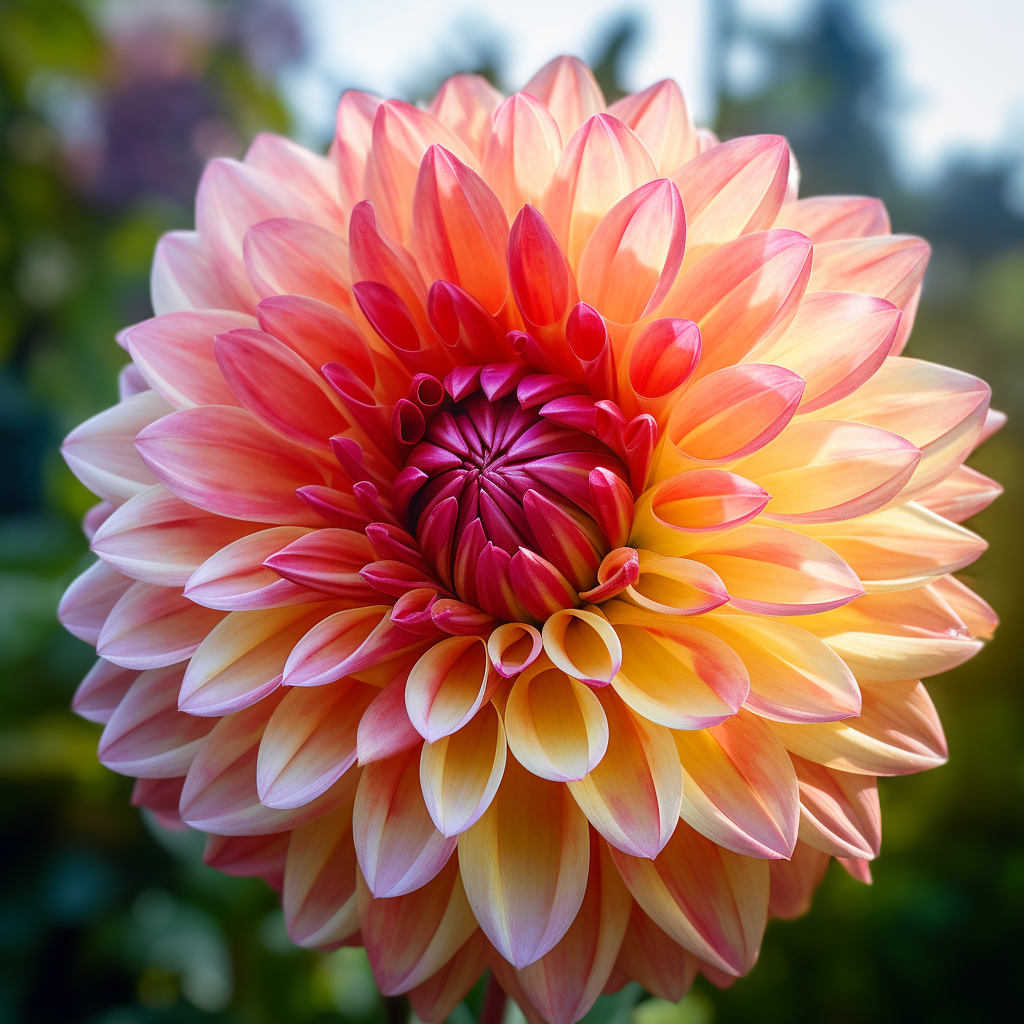 Beautiful forward-facing dahlia in close-up