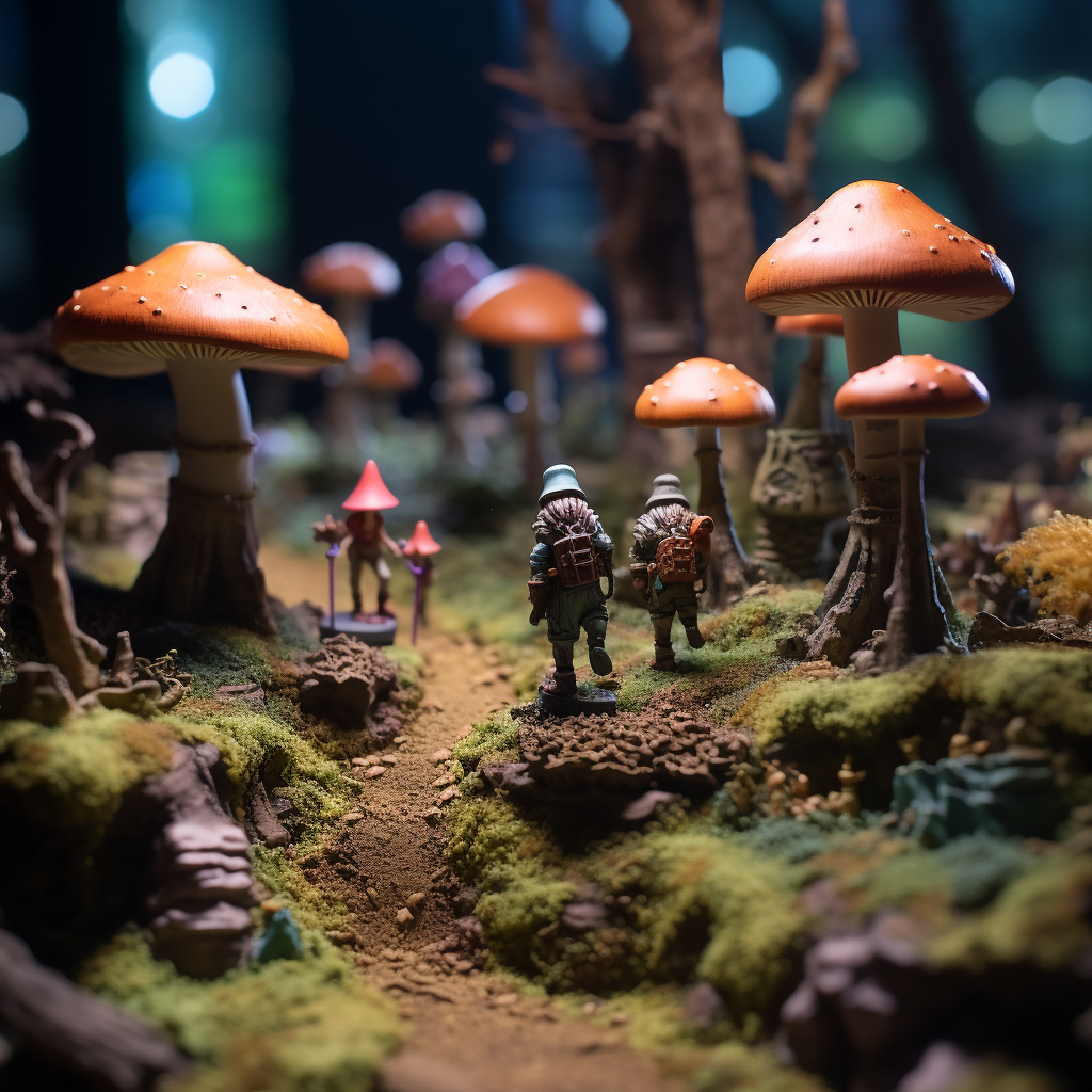 Four adventurers in underground mushroom forest