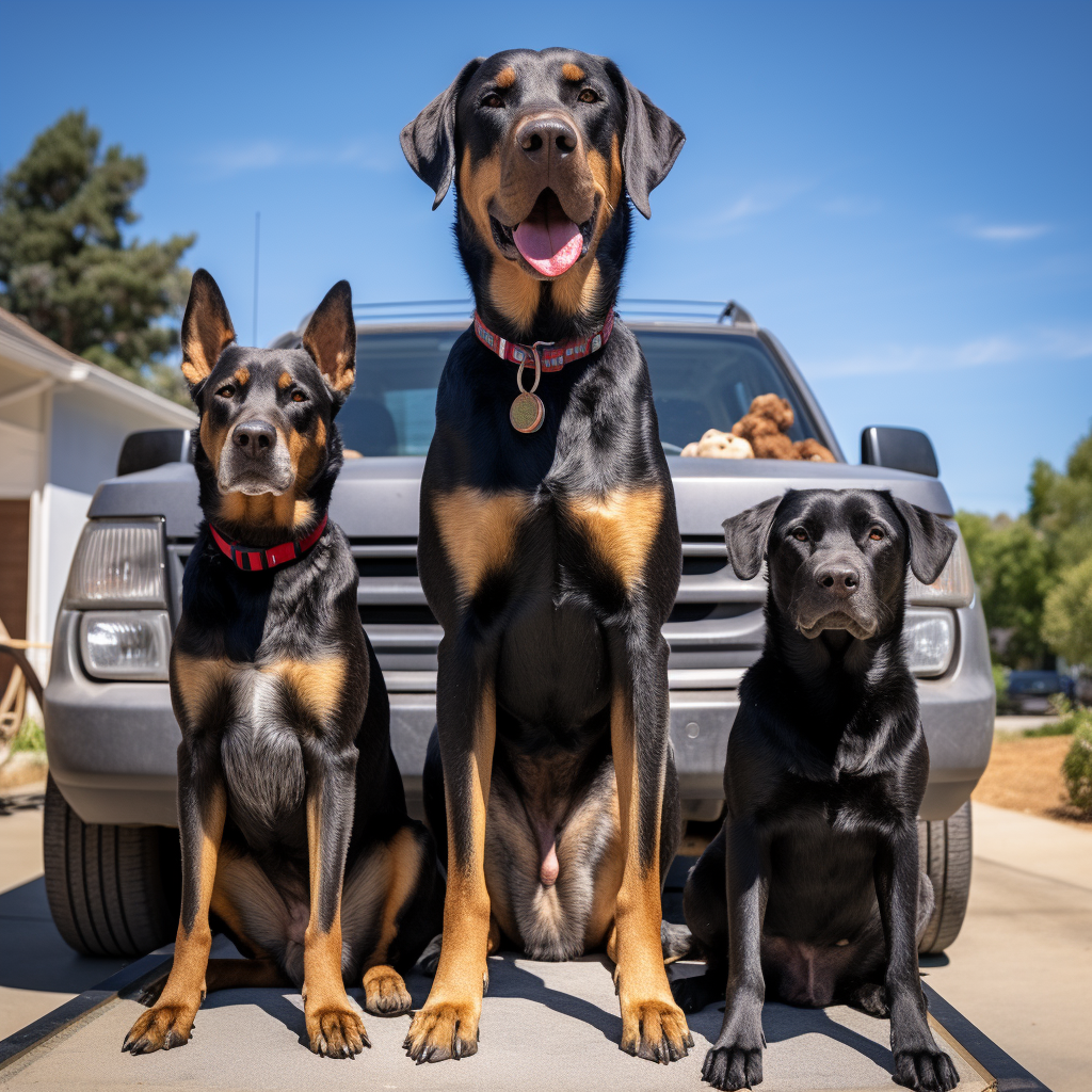 Four adult male dogs standing in front