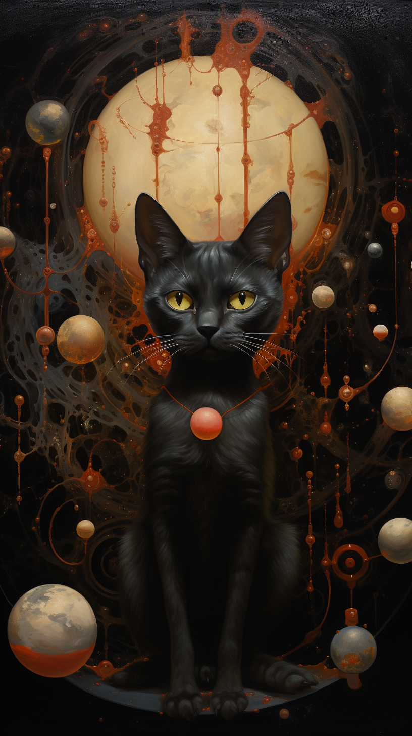 Cute cat with four eyes gazing at planets and stars