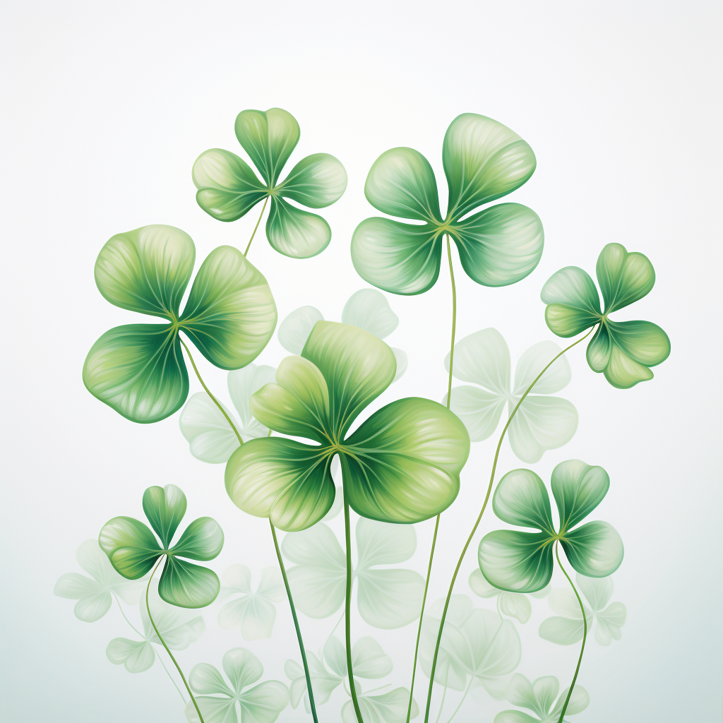 Four leaf clovers on green and white background