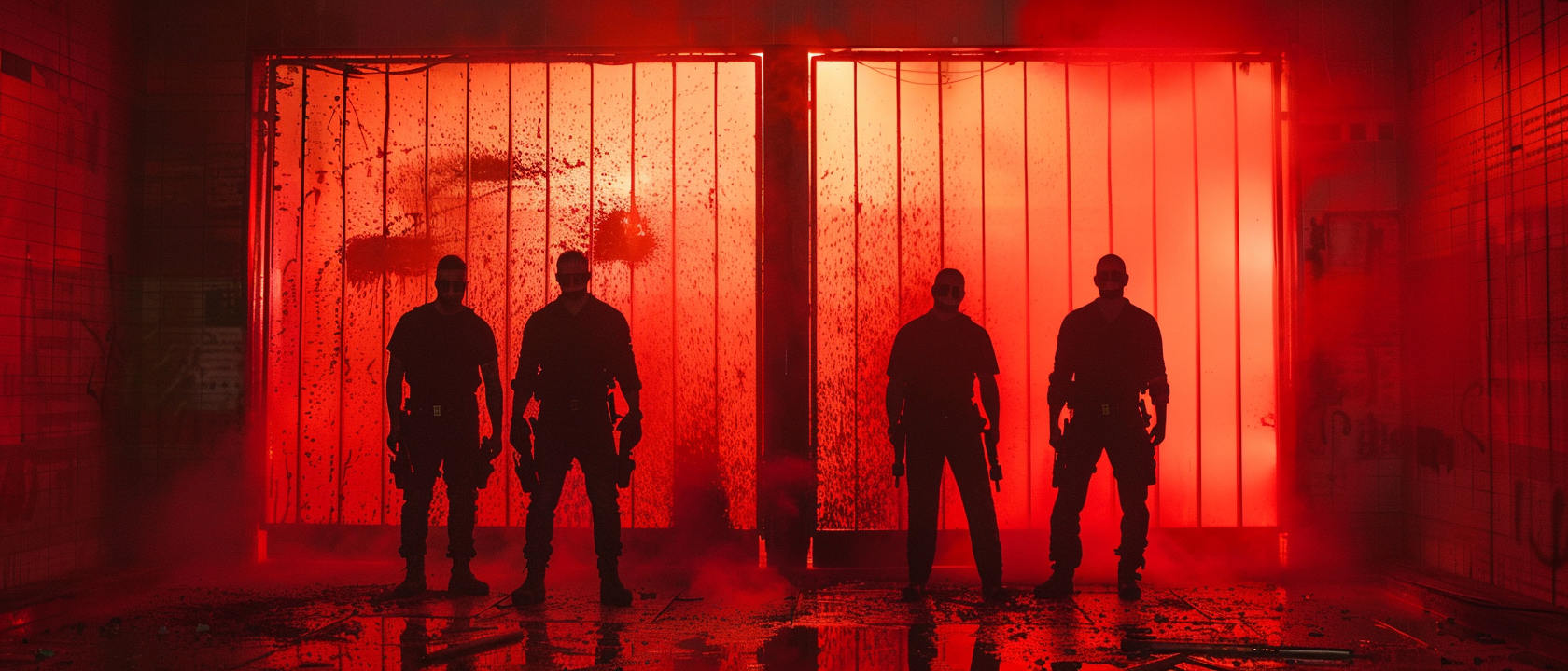 Men smoking near bunker doors